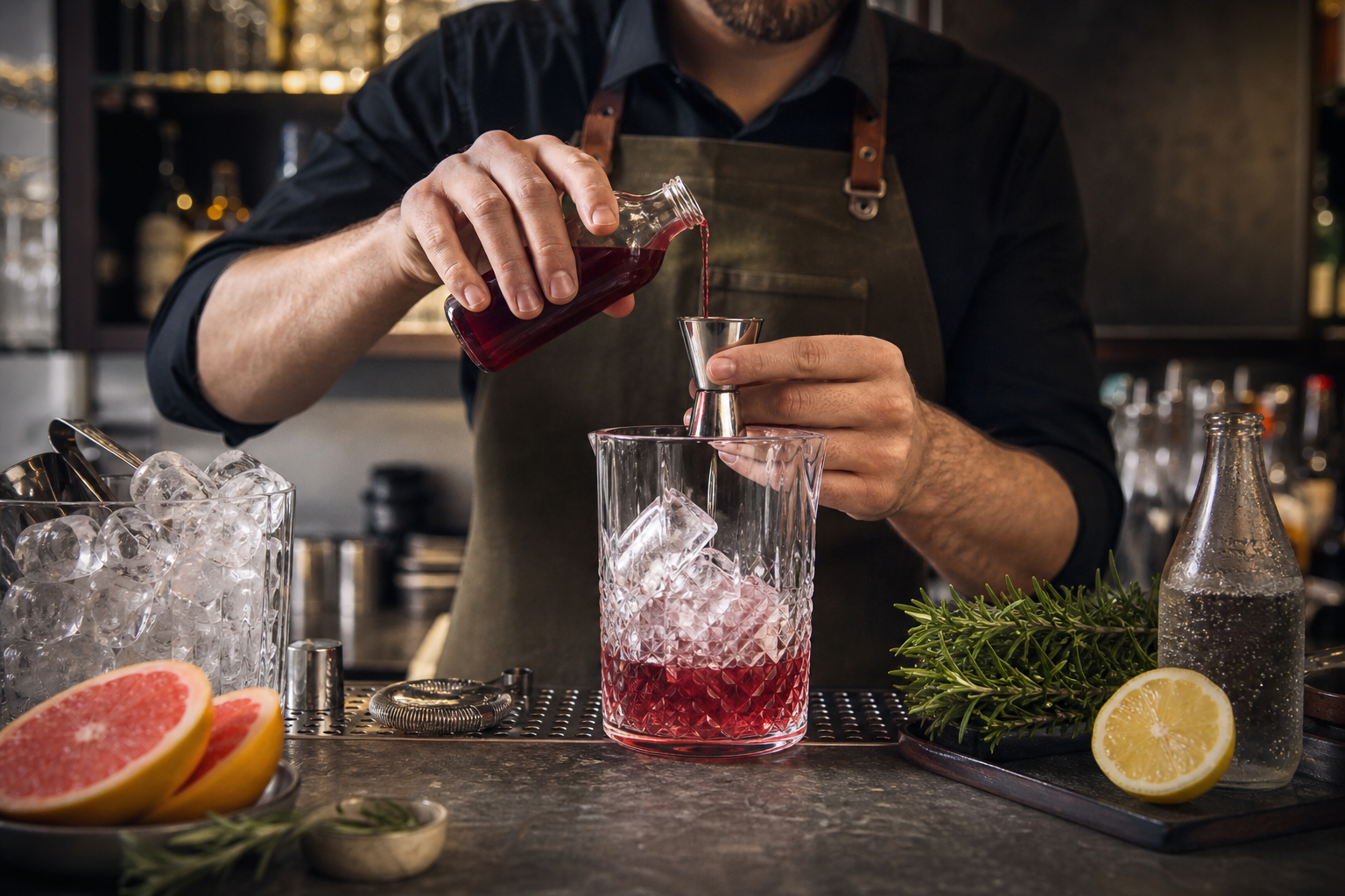 Barmen precizno priprema bezalkoholni koktel