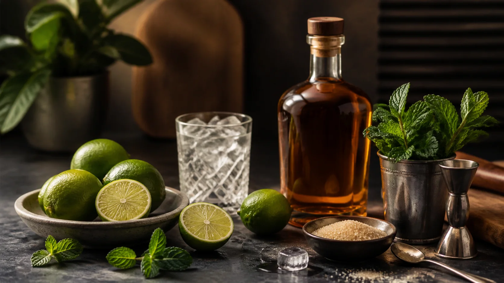 Sastojci za rum koktel pripremljeni na šanku